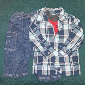 Plaid Shirt and Denim Pants Set